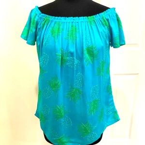 ESCAPADA Living! New Short sleeve or off shoulder Turquoise Pineapple Print